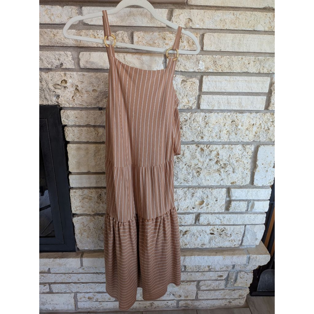 Women's Topshop Beige White Striped Tie-Back Midi Dress US 4